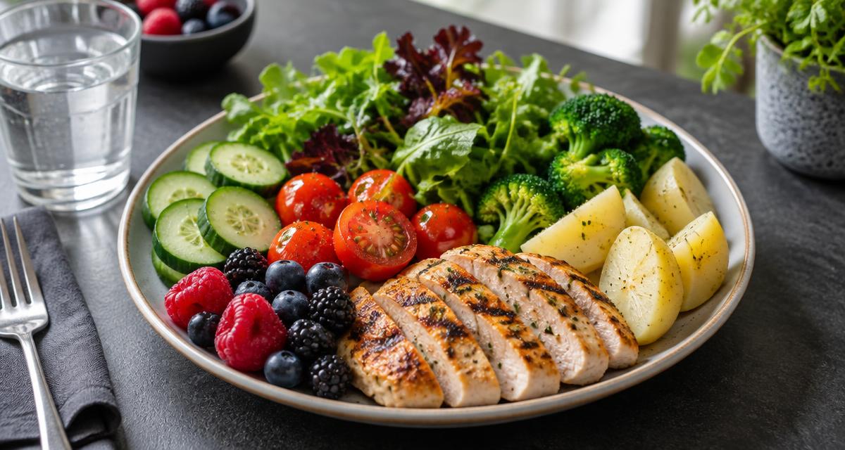 Low-calorie-dense foods including vegetables, fruit, potatoes and lean protein